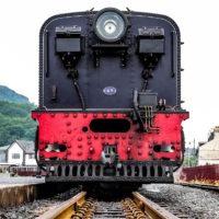 Old red and black train